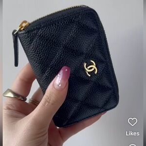 CHANEL Black Quilted Wallet with Gold Logo